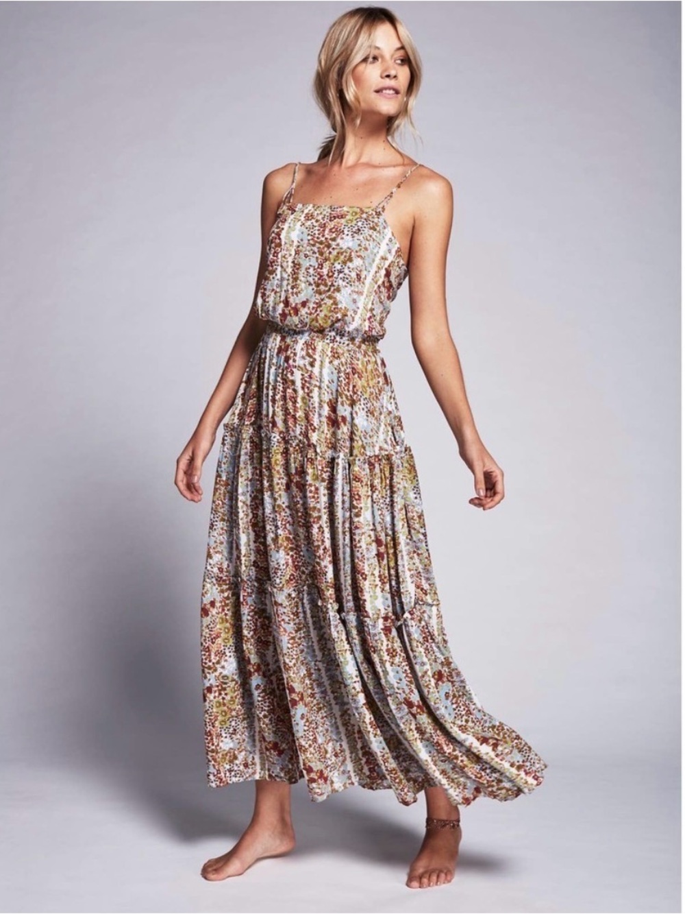 Free People Valerie Floral Spaghetti-Strap Maxi Dress in Multi Floral - Small
